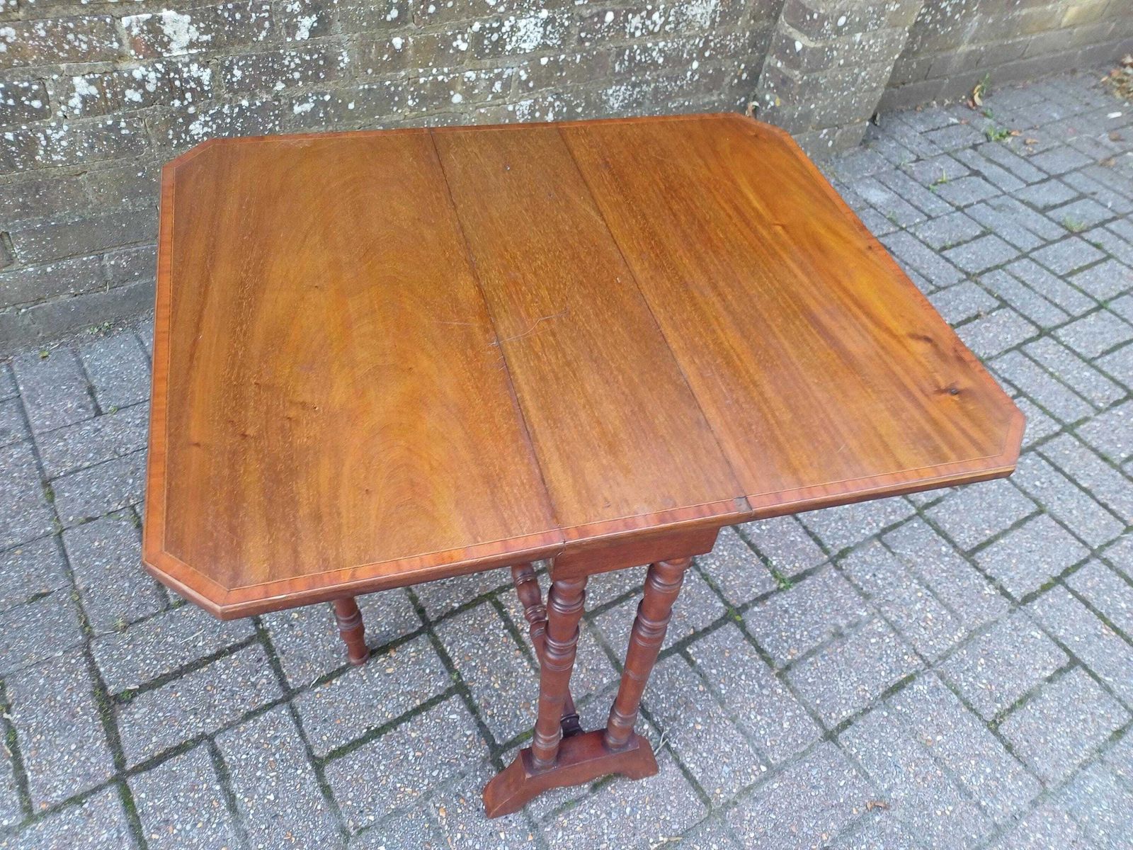 Antique Mahogany Inlaid Sutherland Table 19thc Drop Leaf Folding Occasional Side Table With Turned Legs Porcelain Castors photo Furniture