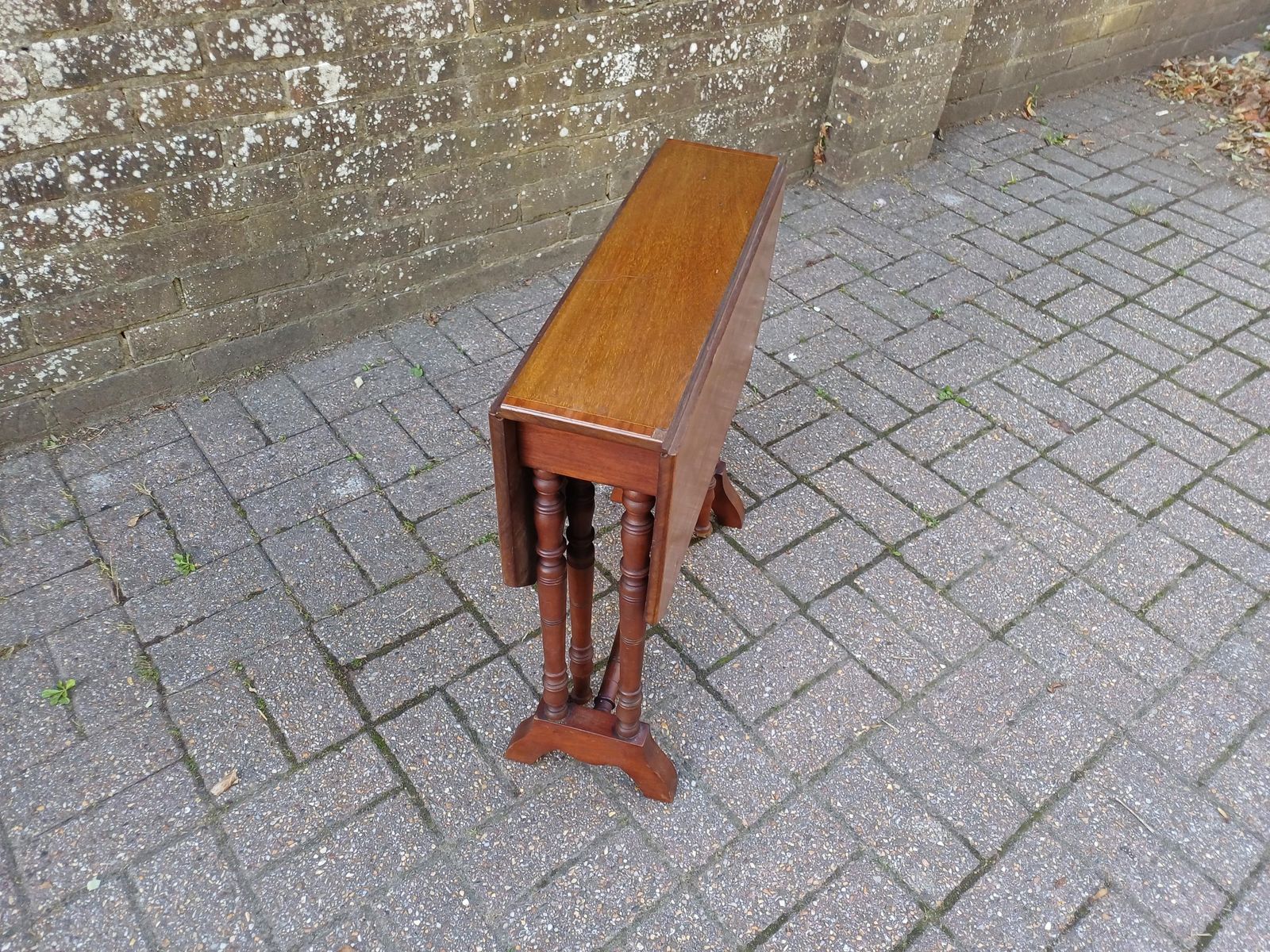 Antique Mahogany Inlaid Sutherland Table 19thc Drop Leaf Folding Occasional Side Table With Turned Legs Porcelain Castors photo vinterior