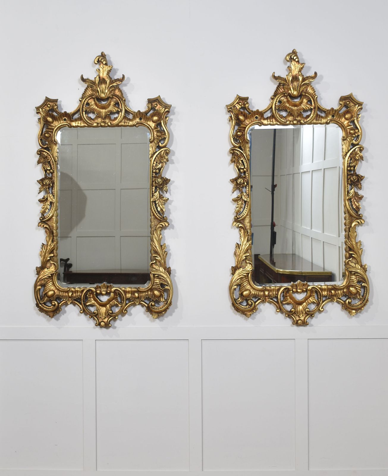 Pair Of Baroque Style Carved And Gilded Mirrors