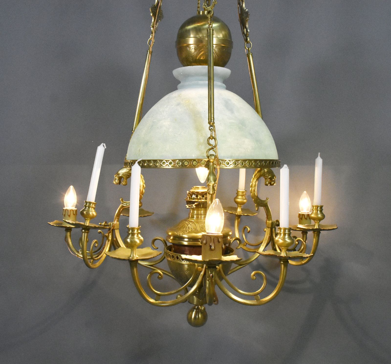 Very Large French Chandelier In Bronze & Opaline Napoleon III Period photo for sale