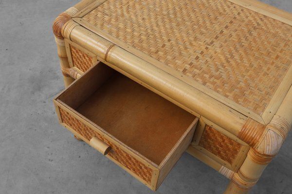 Italian Bamboo And Wicker Chest Of Drawers Or Nightstand, 1970s photo vintage