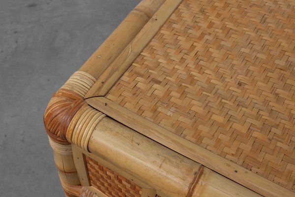 Furniture Italian Bamboo And Wicker Chest Of Drawers Or Nightstand, 1970s photo