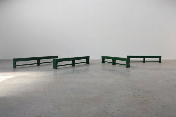 photo buy Rustic Primitive Green Farmhouse Bench In Oak, France, 1900s