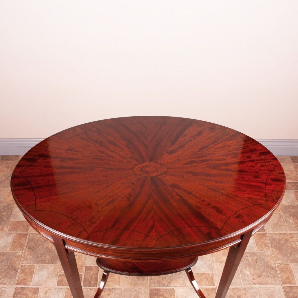 Edwardian Ebony Inlaid Mahogany Oval Occasional Table photo vinterior