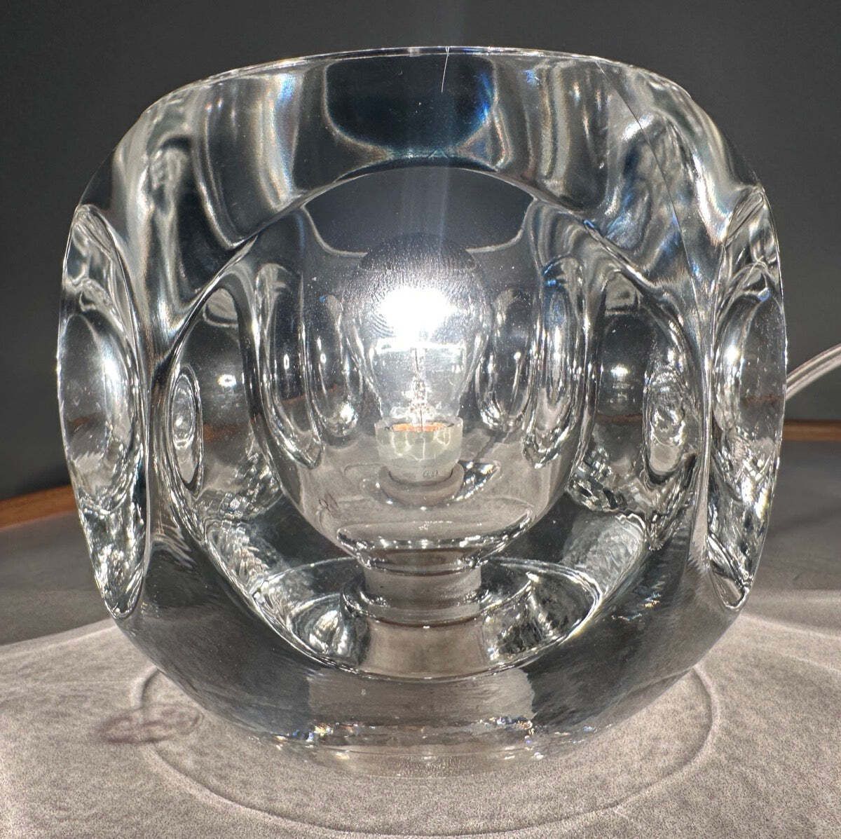 525.0 Pair Of 1970s German Peill & Putzler Clear Circular Concave Glass Table Lamps photo