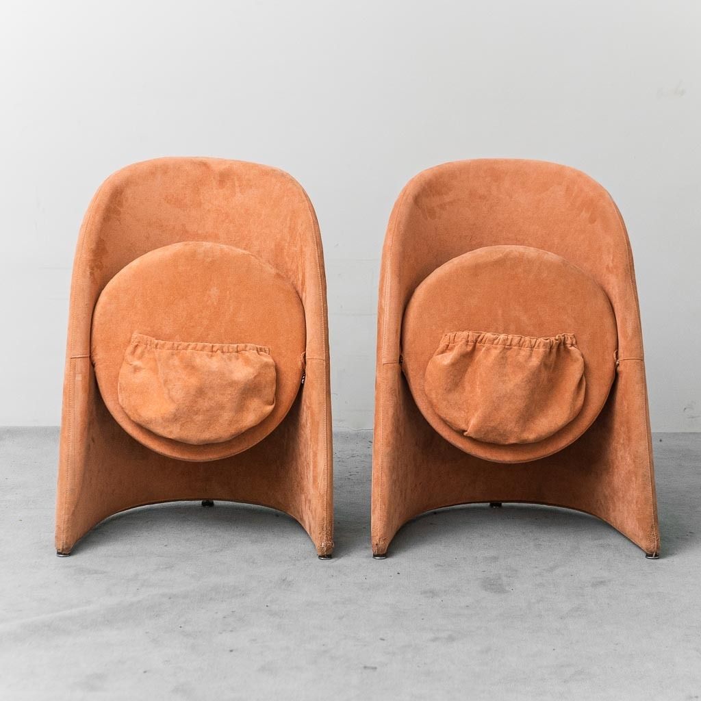Furniture Pair Of 1970s Vintage Modern Antique Folding Fabric Armchairs photo