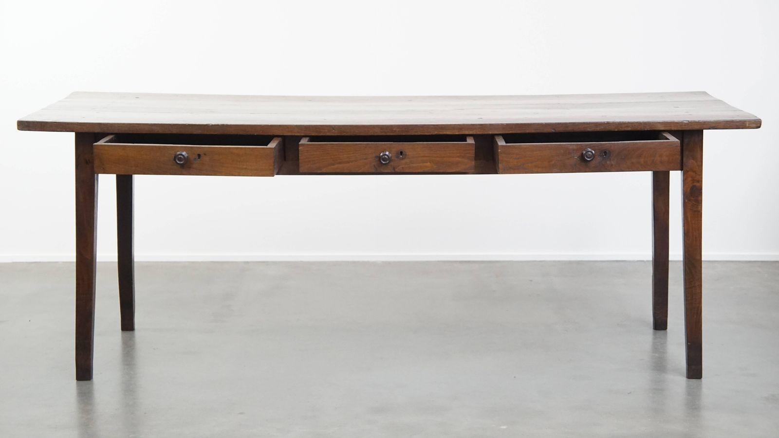 Timeless Antique Early 19th Century English 6 Person Dining Table With A Beautiful Walnut Top And 3 Drawers photo for sale