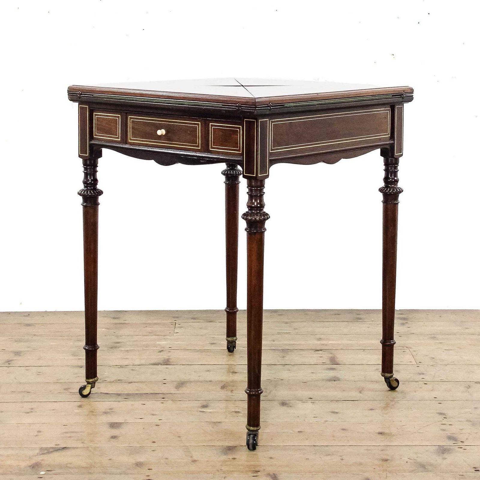 Antique Edwardian Brass Inlaid Envelope Card Table | Antique Table | Antique Side Table | Antique Games Table