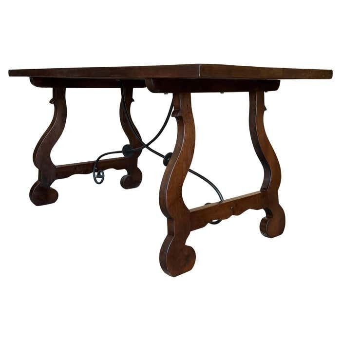 XX Walnut Dining Table Or Console Table With Lyre Legs And Heavy Top, Spain