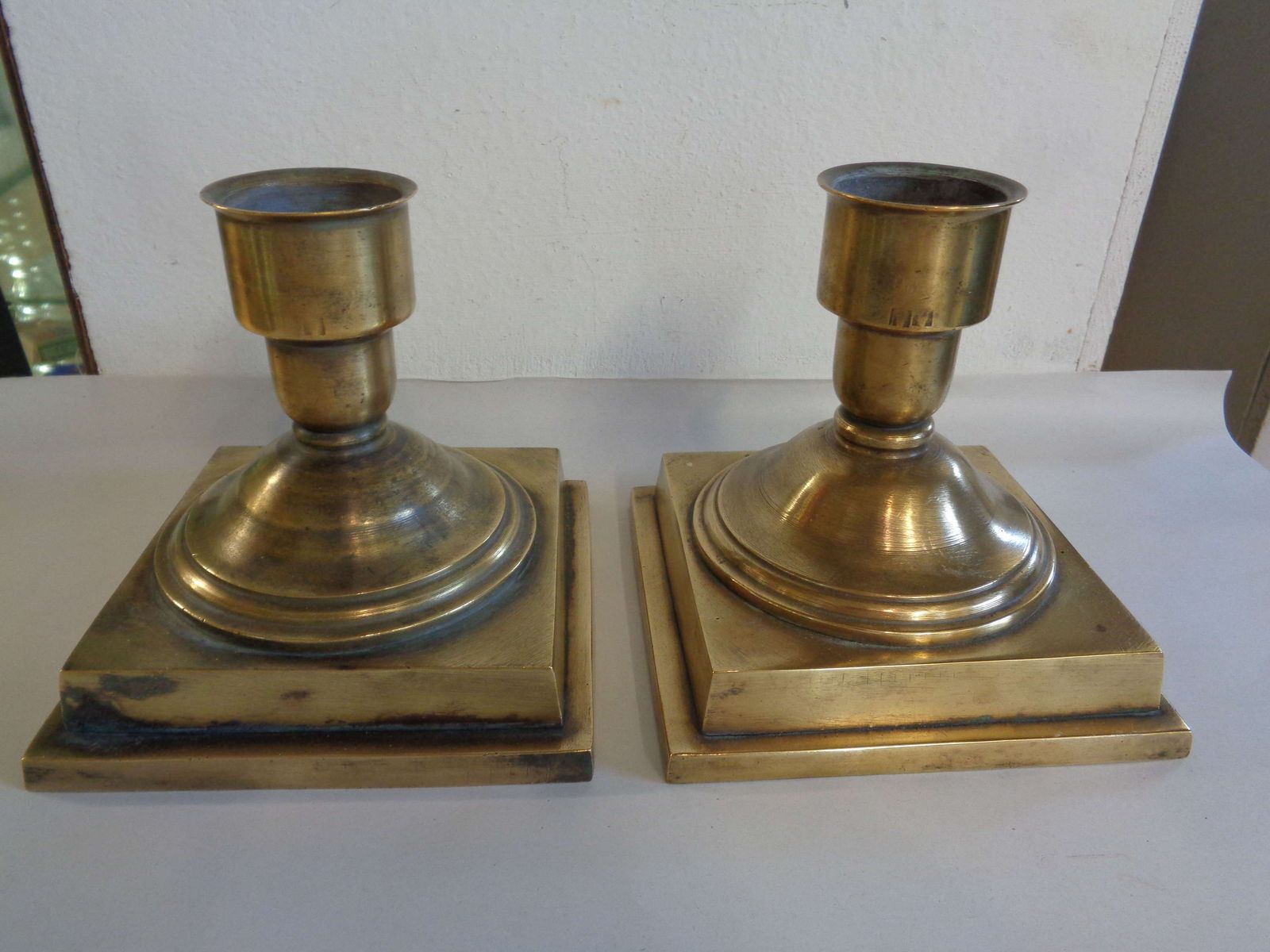 Antique Pair Of Bronze Square Candle Holders photo furniture