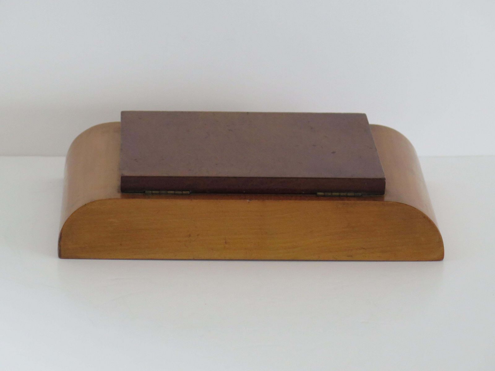 Art Deco Lidded Box Burr Walnut Hinged Lid On Pale Wood Base, Circa 1925 photo Home Decor