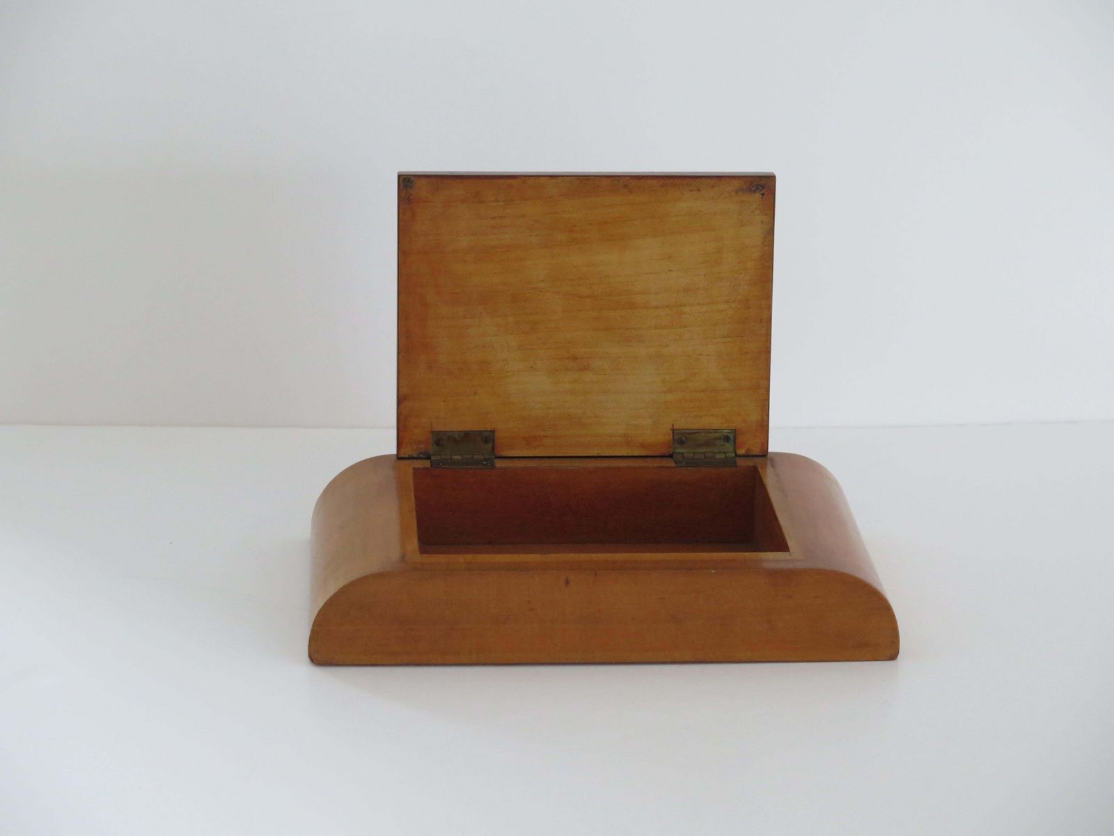 Art Deco Lidded Box Burr Walnut Hinged Lid On Pale Wood Base, Circa 1925 photo vinterior