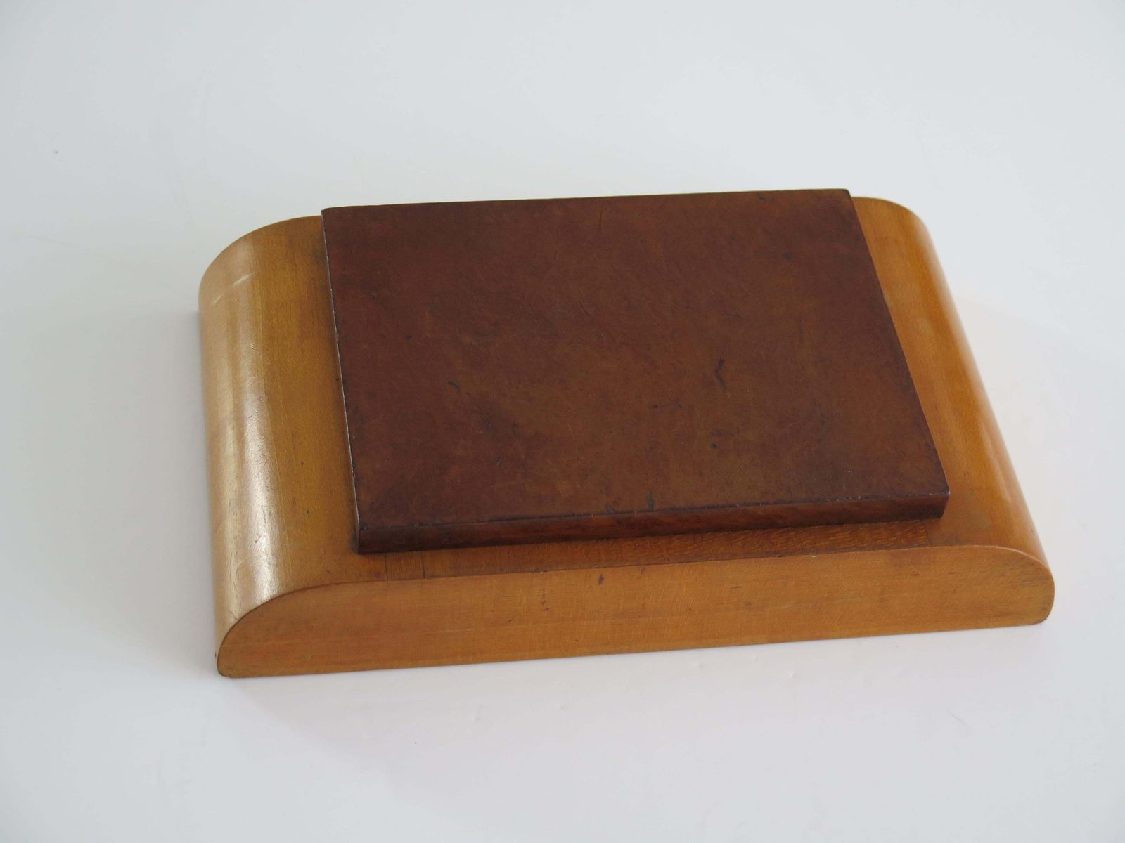 Art Deco Lidded Box Burr Walnut Hinged Lid On Pale Wood Base, Circa 1925 photo vintage