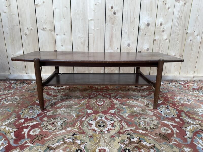 Table Basse Scandinave En Acajou à Double Plateau