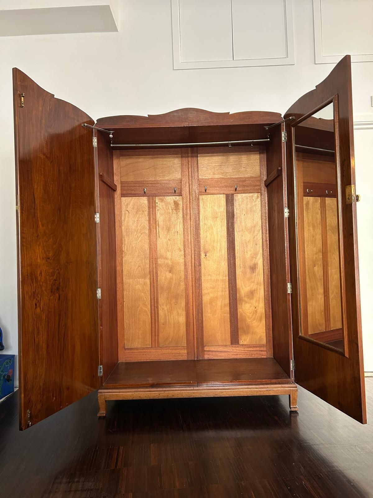 Stunning Vintage 1940’s Burr Walnut Double Bank Wardrobe. photo for sale