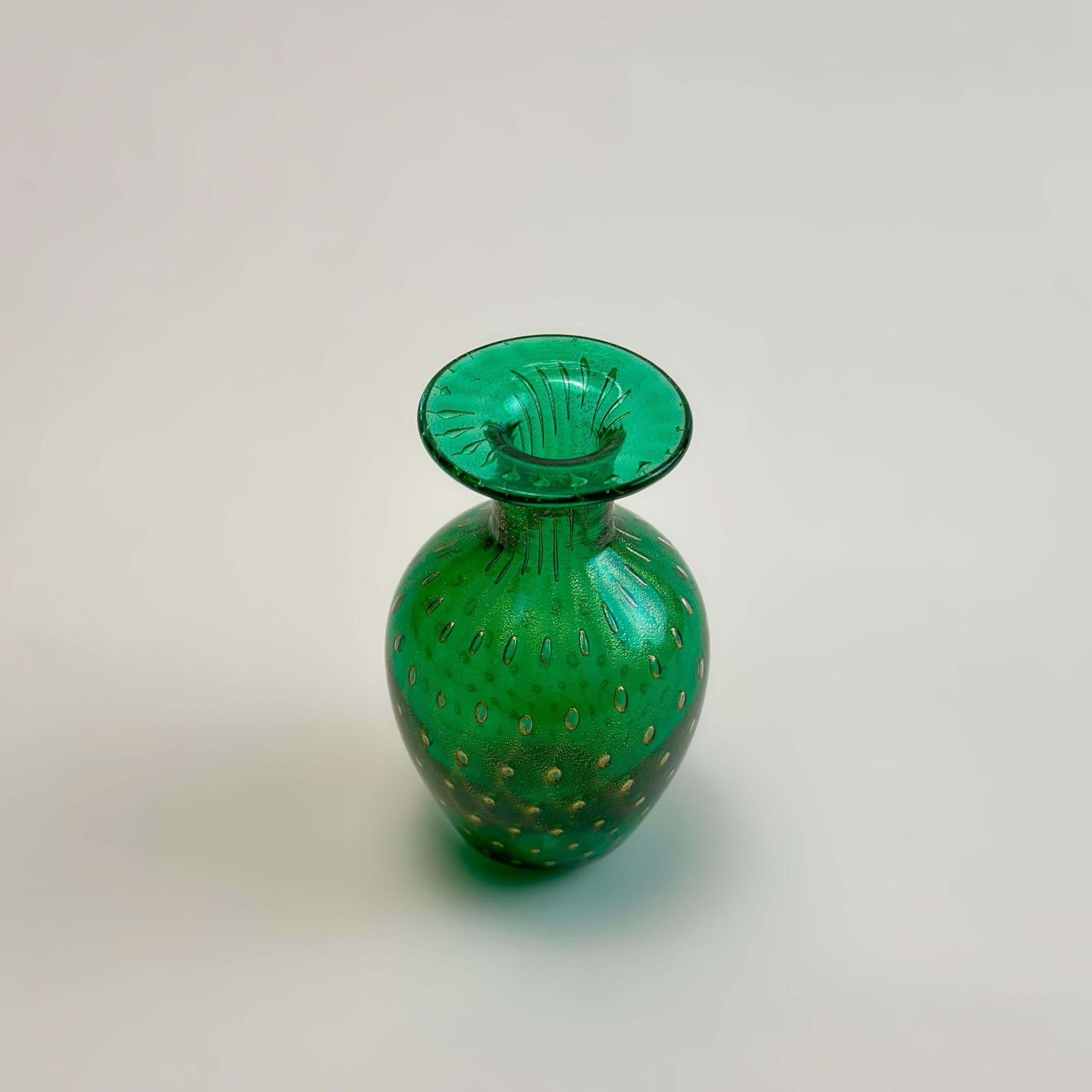 Small Murano Glass Vase In Green And Gold Bullicante, Italy, 1980s photo for sale