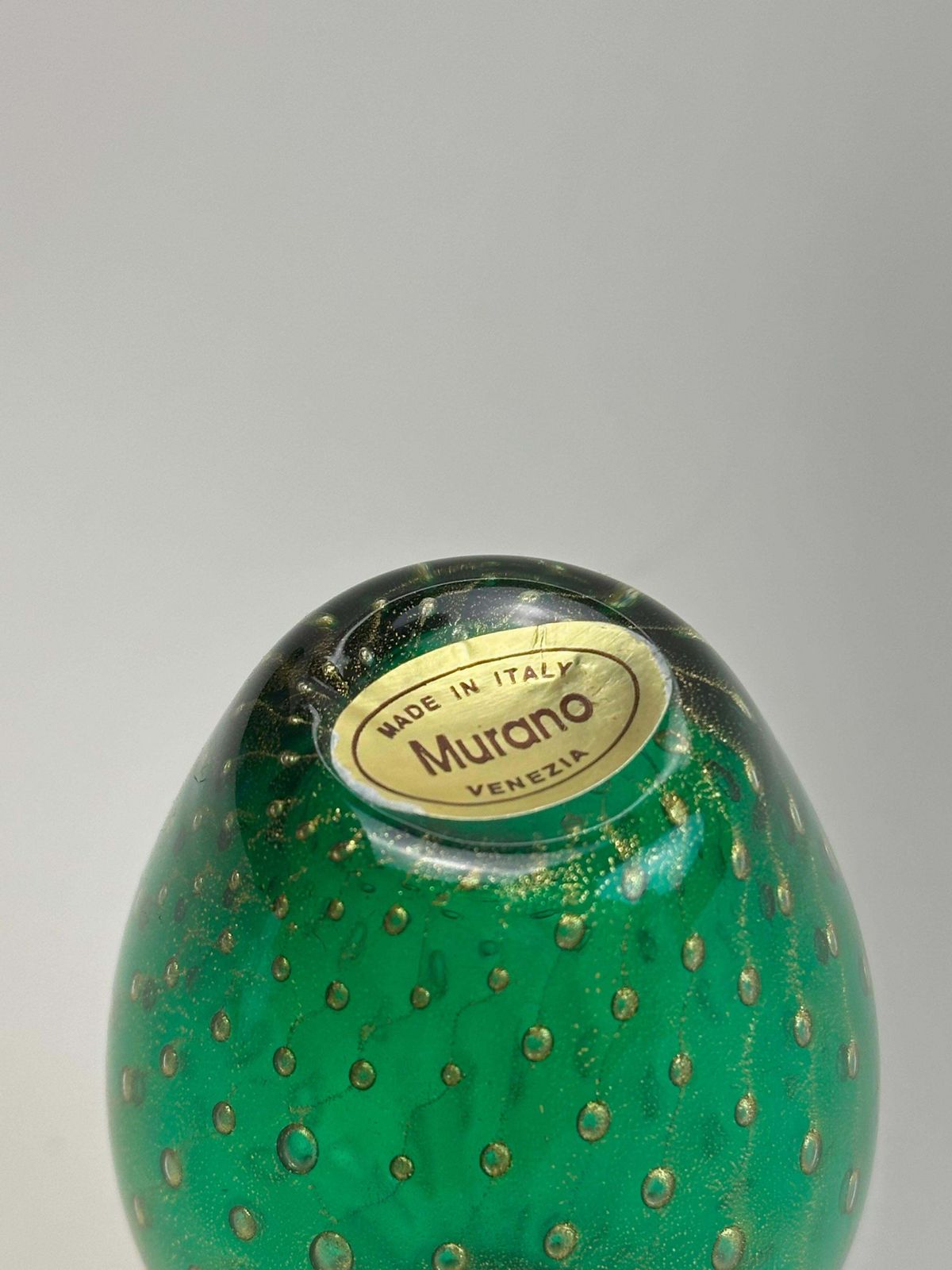 Small Murano Glass Vase In Green And Gold Bullicante, Italy, 1980s photo vinterior