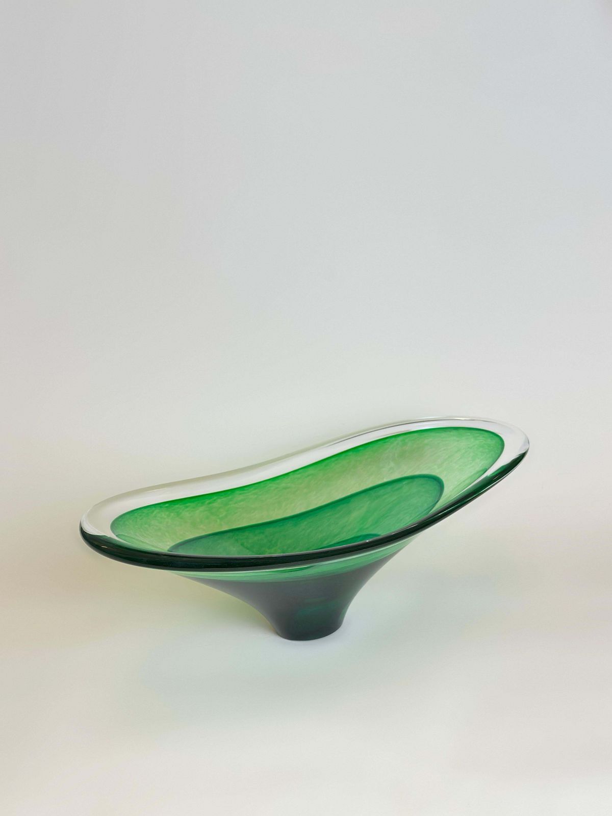 Green Art Glass Oval Centrepiece Bowl By Richard Glass, Teign Valley, 2000s photo furniture