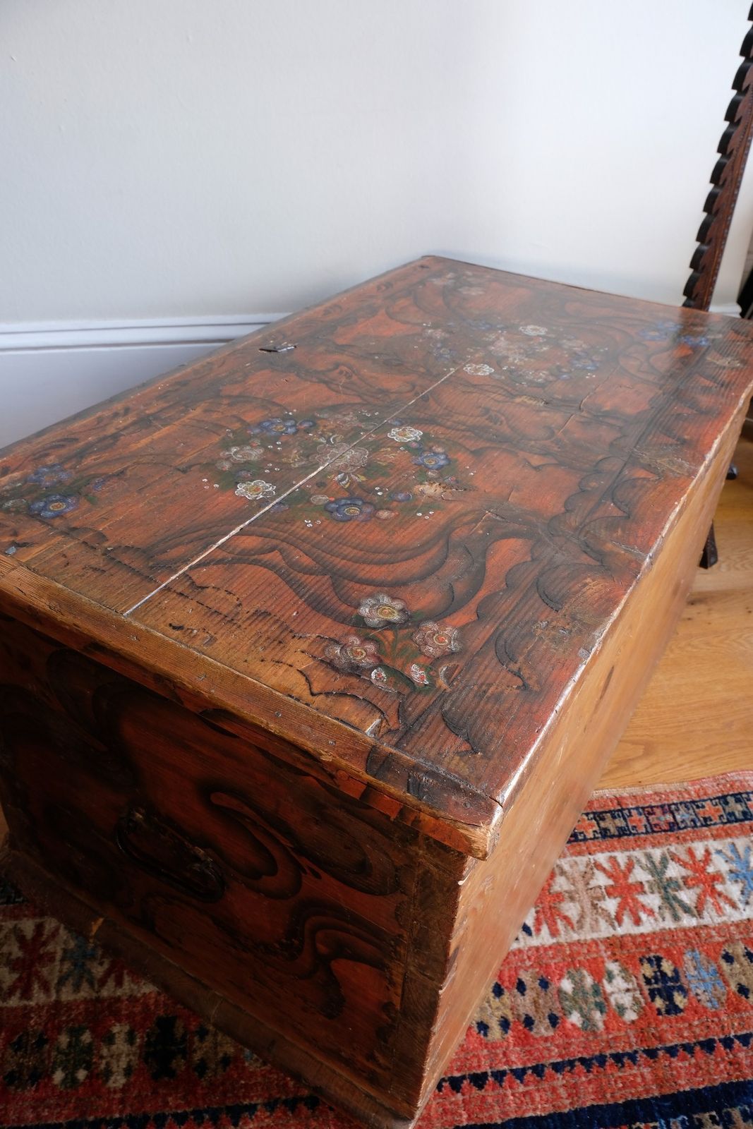 Late 18th Century Alpine Painted Pine Coffer | Continental Folk Art Chest photo Furniture