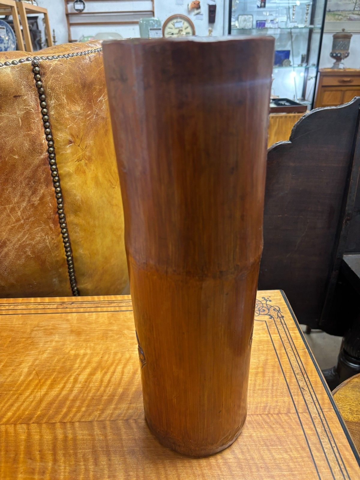 Antique Large Chinese Hand Carved Bamboo Dry Flower Vase photo for sale