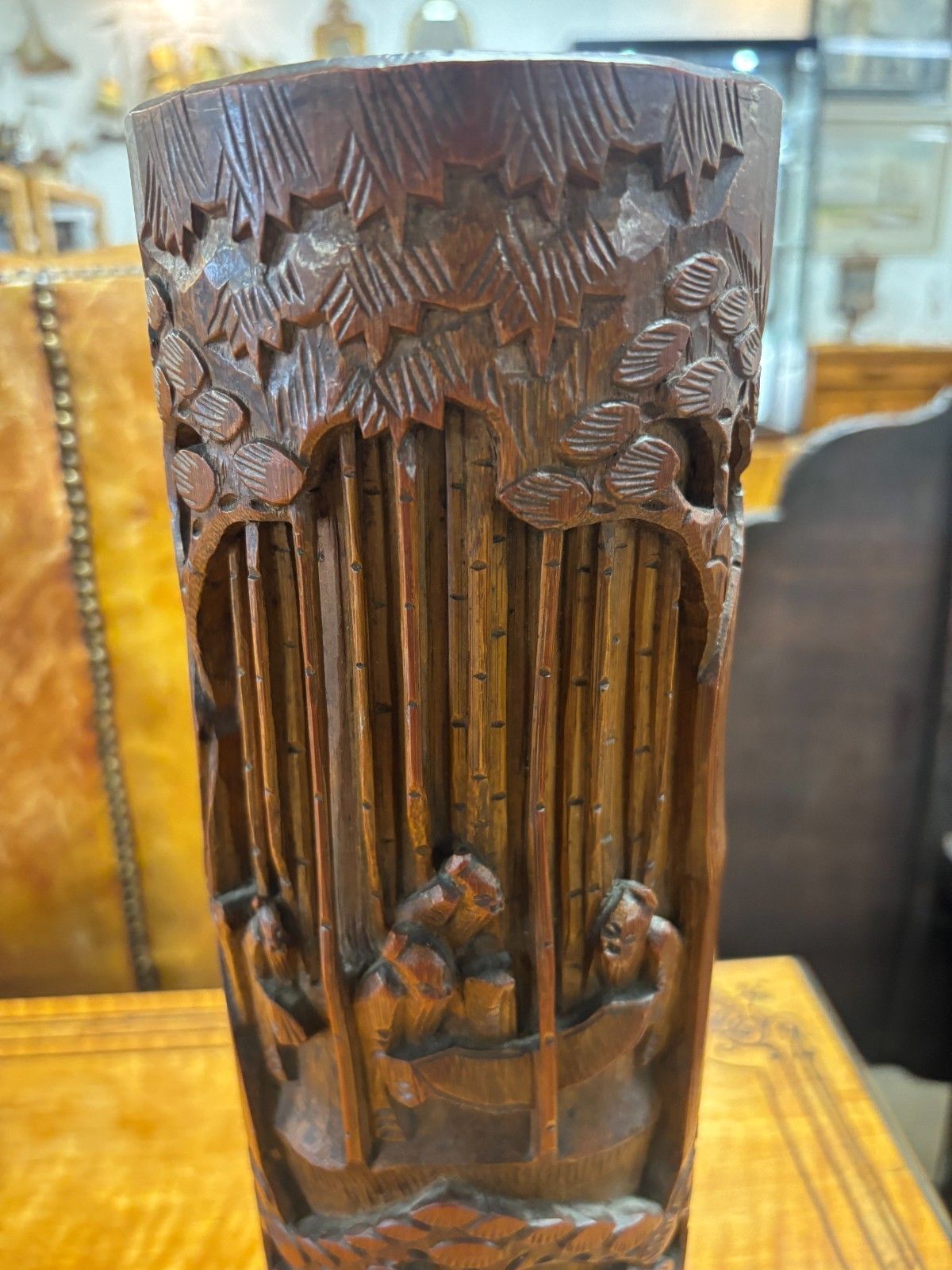 Antique Large Chinese Hand Carved Bamboo Dry Flower Vase photo 65.0