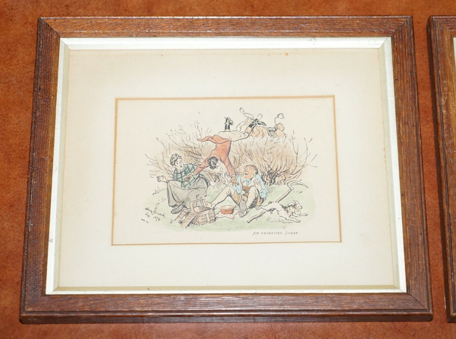 Pair Of 1894 Watercolour Paintings By H Brock Univited Guest, A Lion In The Path photo furniture