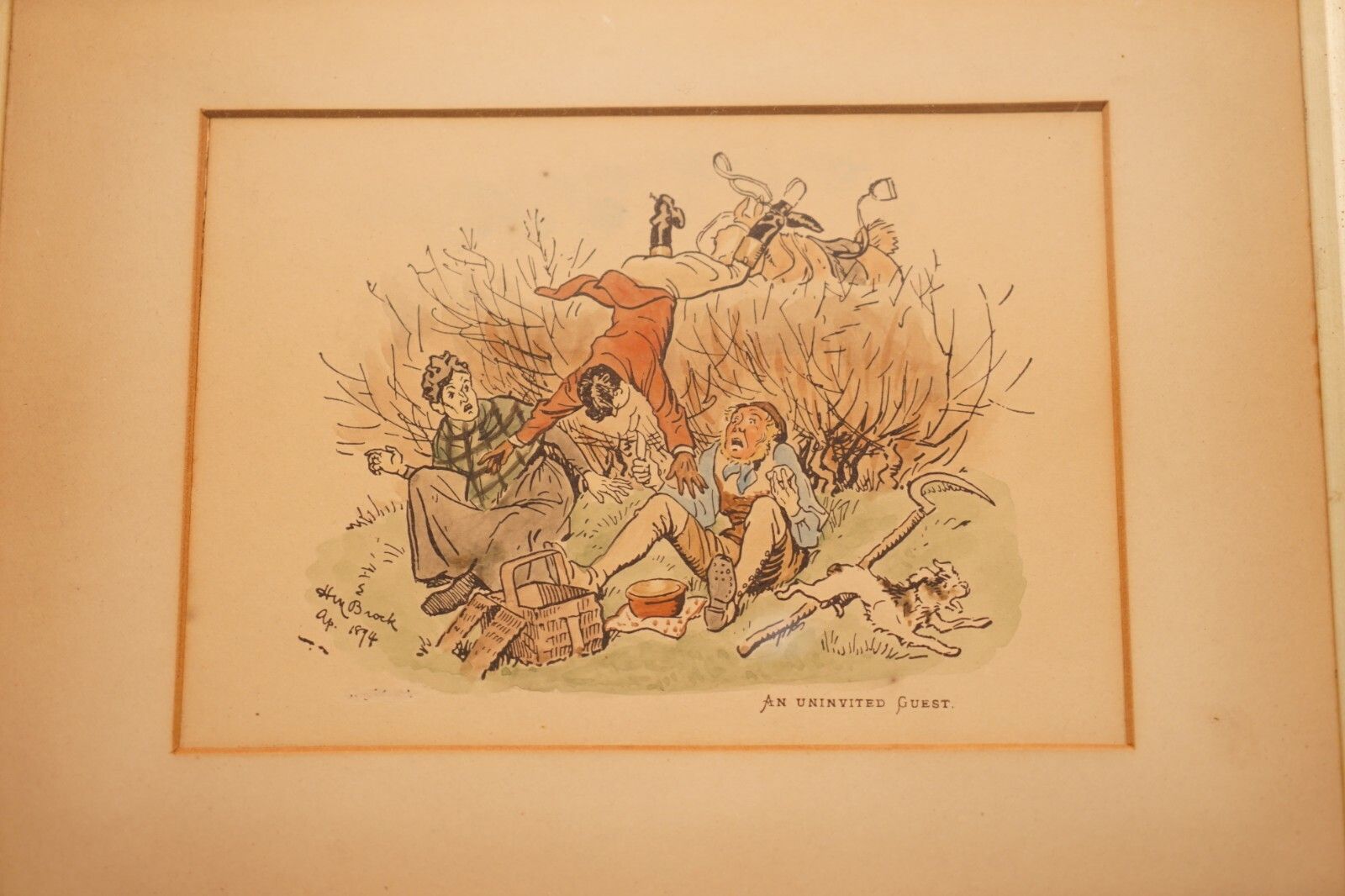 Pair Of 1894 Watercolour Paintings By H Brock Univited Guest, A Lion In The Path photo for sale