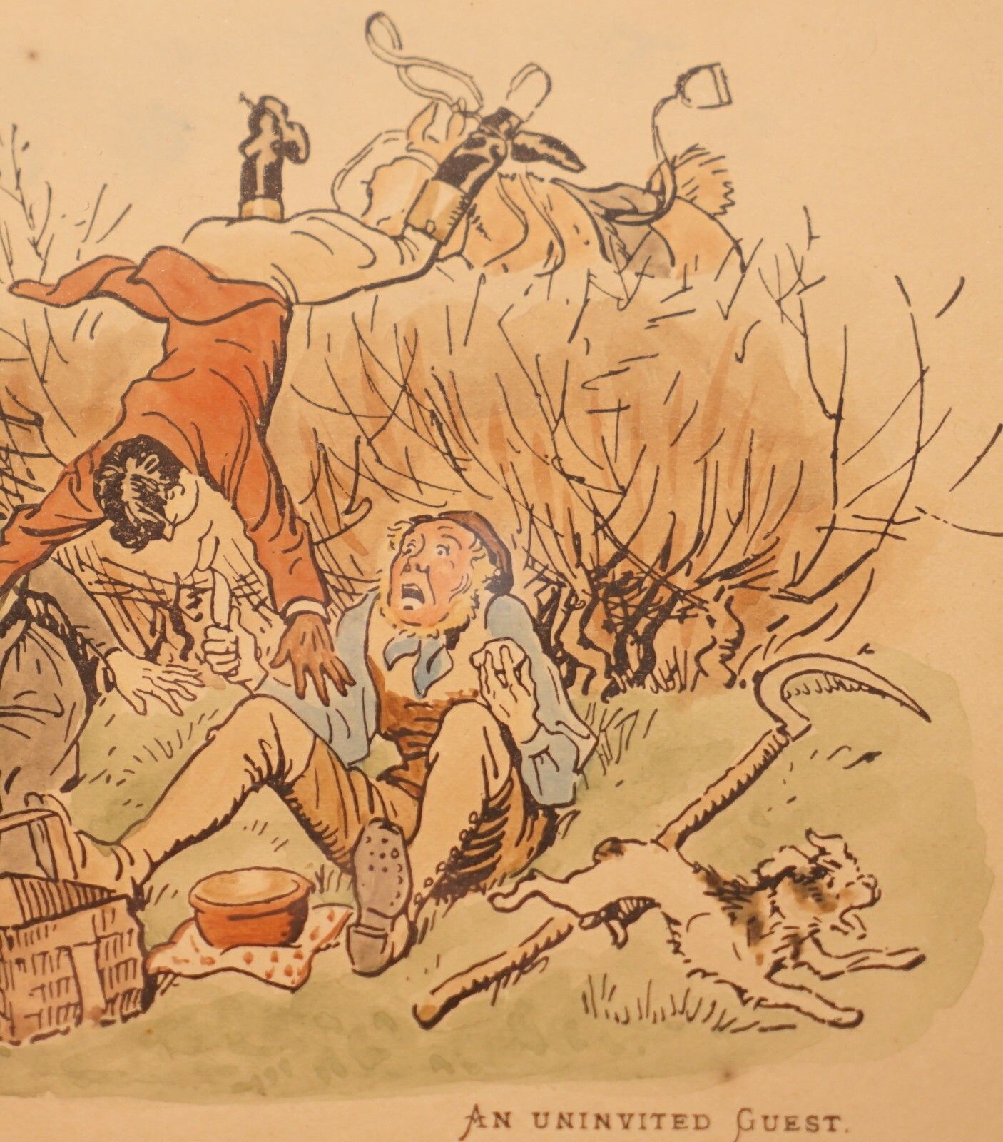 Pair Of 1894 Watercolour Paintings By H Brock Univited Guest, A Lion In The Path photo 600.0