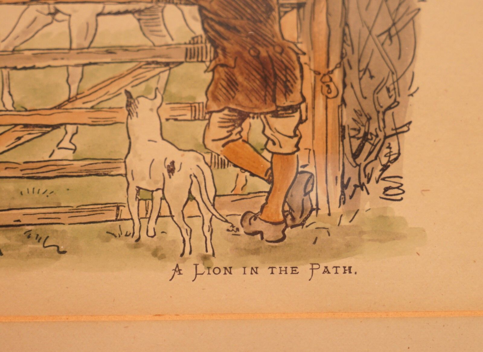 600.0 Pair Of 1894 Watercolour Paintings By H Brock Univited Guest, A Lion In The Path photo