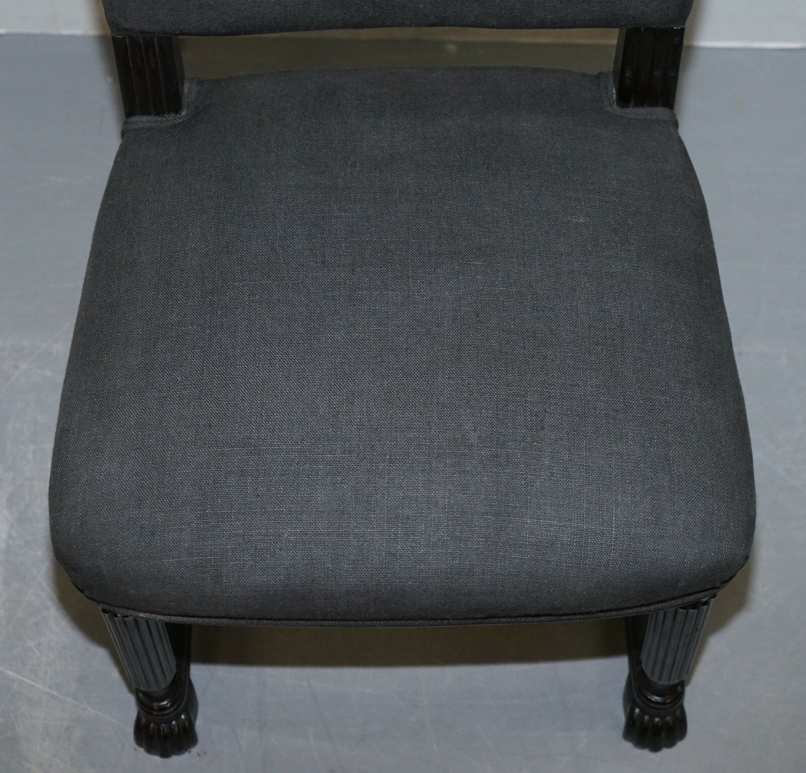 Lovely Pair Of Eichholtz Occasional Chairs Ebonised Frames Grey Linen Upholstery photo 600.0