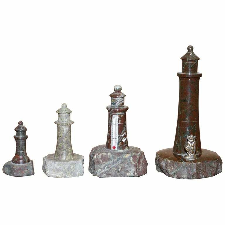 Lovely Collection Of Four Antique Small Solid Marble Statues Of Lighthouses