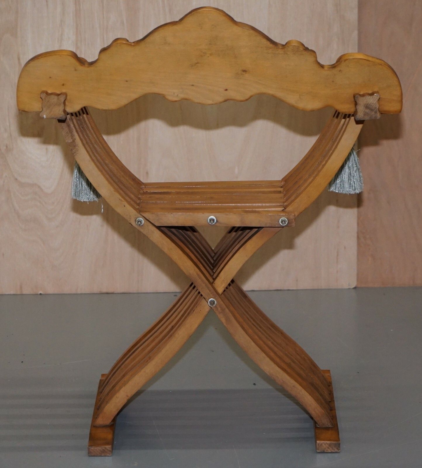 photo for sale One Two Folding Savonarola Armchairs With Silk Hanging Tassels Well Carved