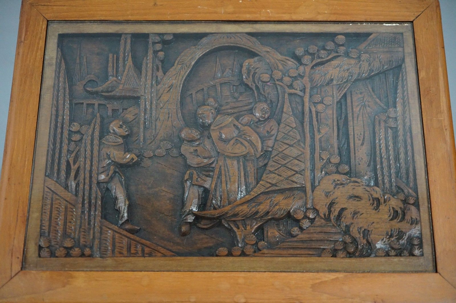 Carved Nest Of Chinese Tables Depicting Scenes Of Noblemen Dragon Boat Flowers photo for sale