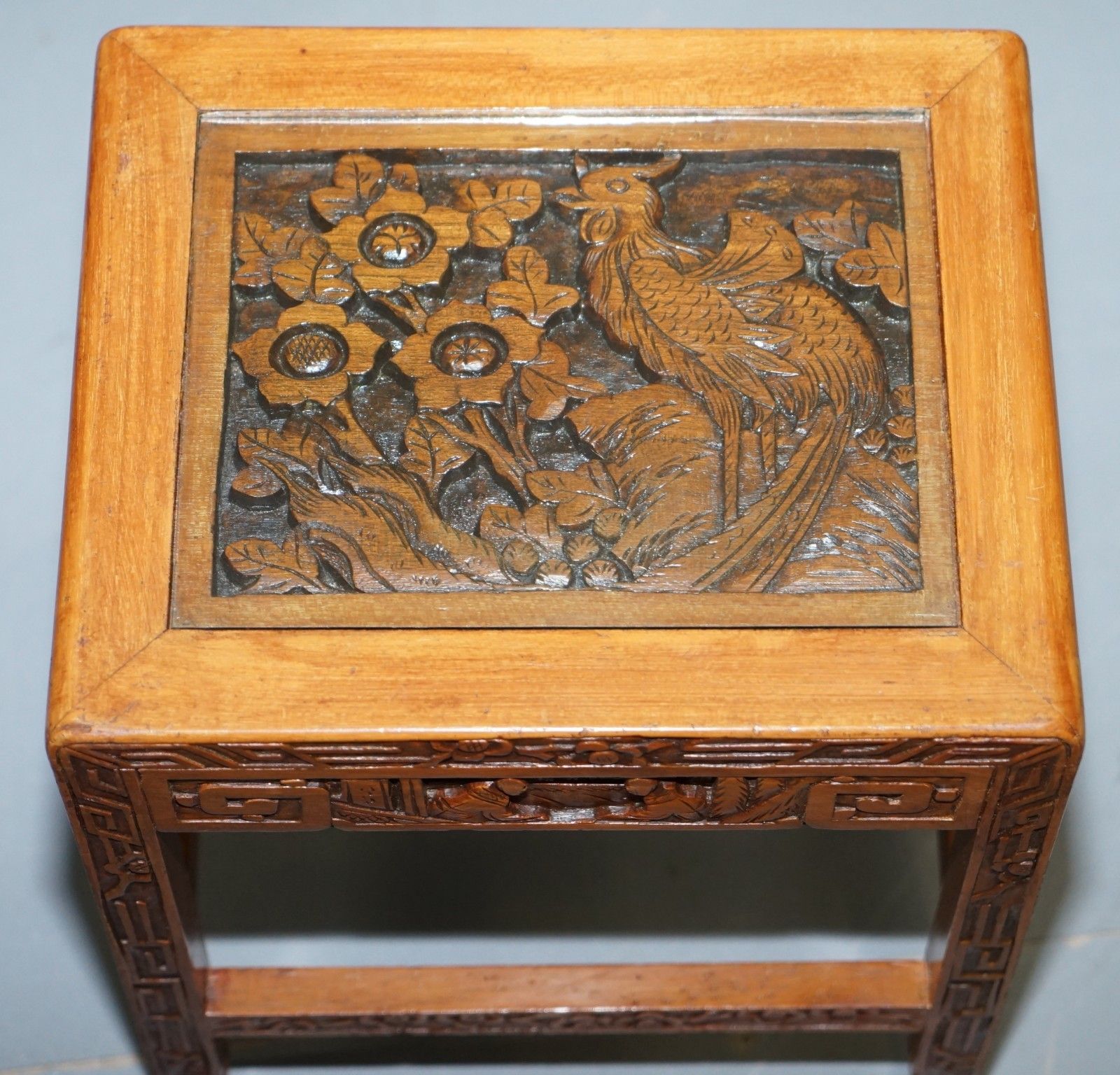 Furniture Carved Nest Of Chinese Tables Depicting Scenes Of Noblemen Dragon Boat Flowers photo