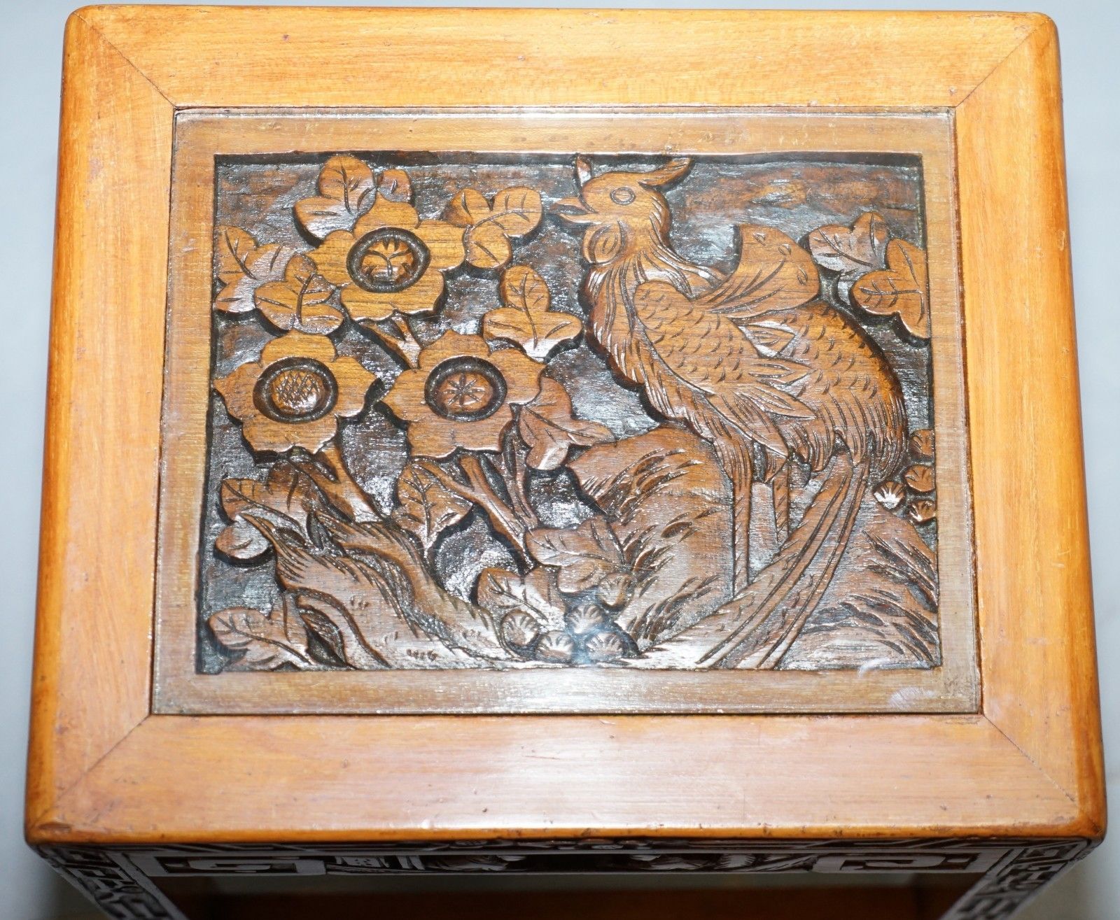 600.0 Carved Nest Of Chinese Tables Depicting Scenes Of Noblemen Dragon Boat Flowers photo