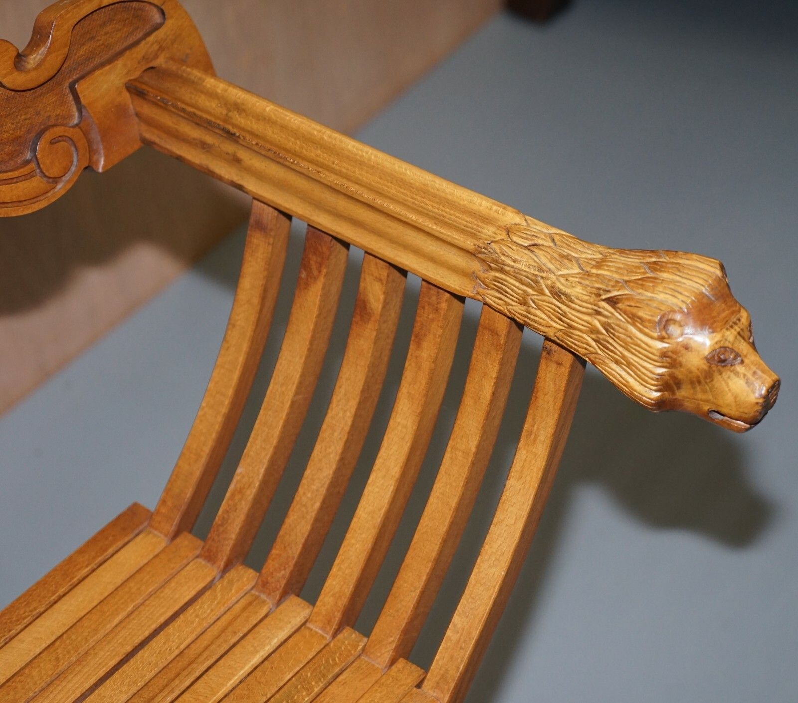 One Two Decorative Folding Savonarola Armchairs With Lion Head Well Carved Arms photo vinterior