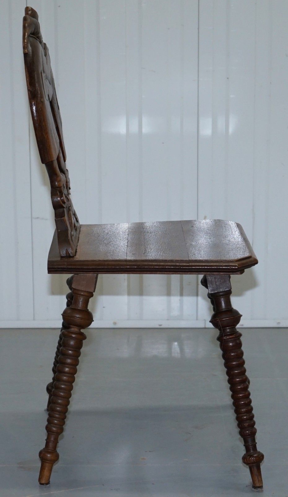photo furniture Black Forest Carve Oak Bobbin Hall Chair Depicting Two Friends Hugging Scrooge