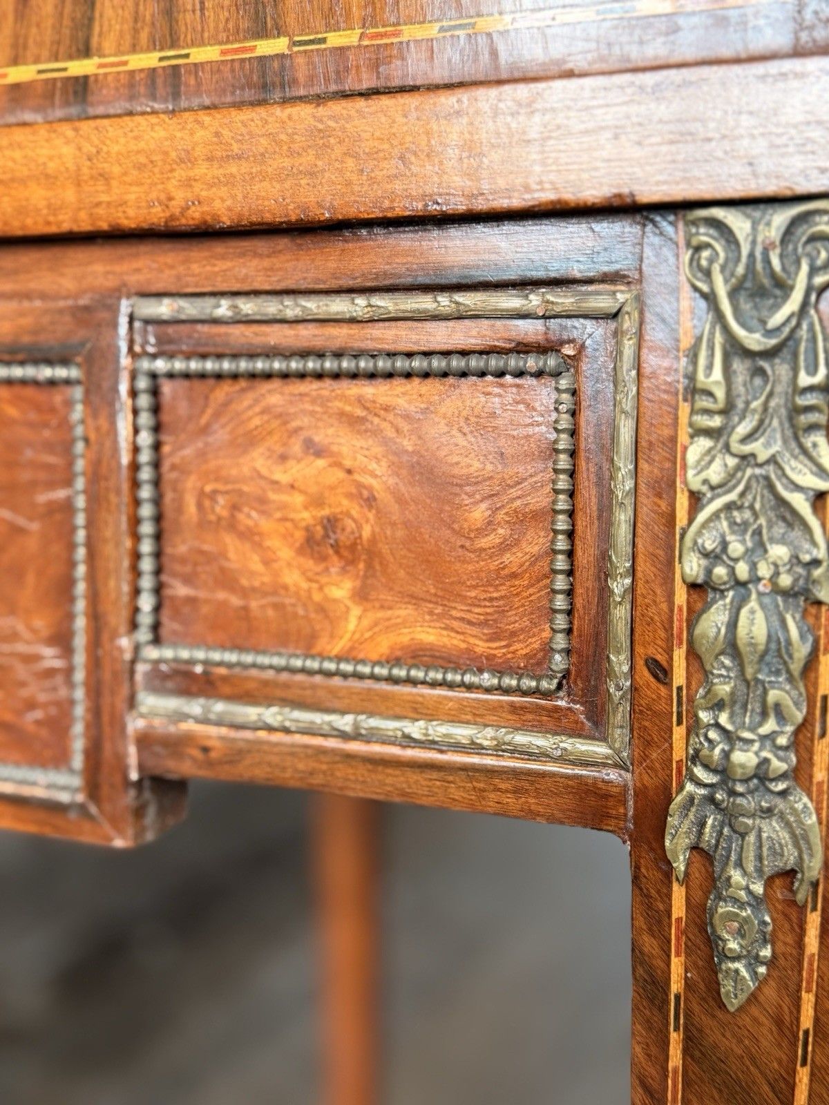 French Empire Louis XVI Marquetry Burr Antique Desk Roll Top Bureau Desk C 1880 photo vintage