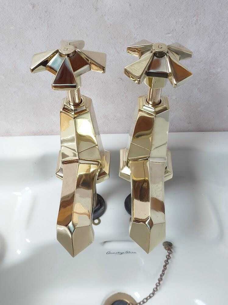 Pair Of Very Large Original Art Deco Bath Taps, Polished Brass Bathtub Faucets, 1920s Bath Taps, Overhauled And Ready To Fit photo for sale