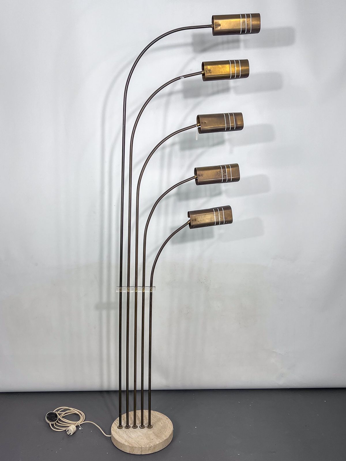 Goffredo Reggiani Attributed. Floor Lamp In Brass And Travertine. Italy 1960s