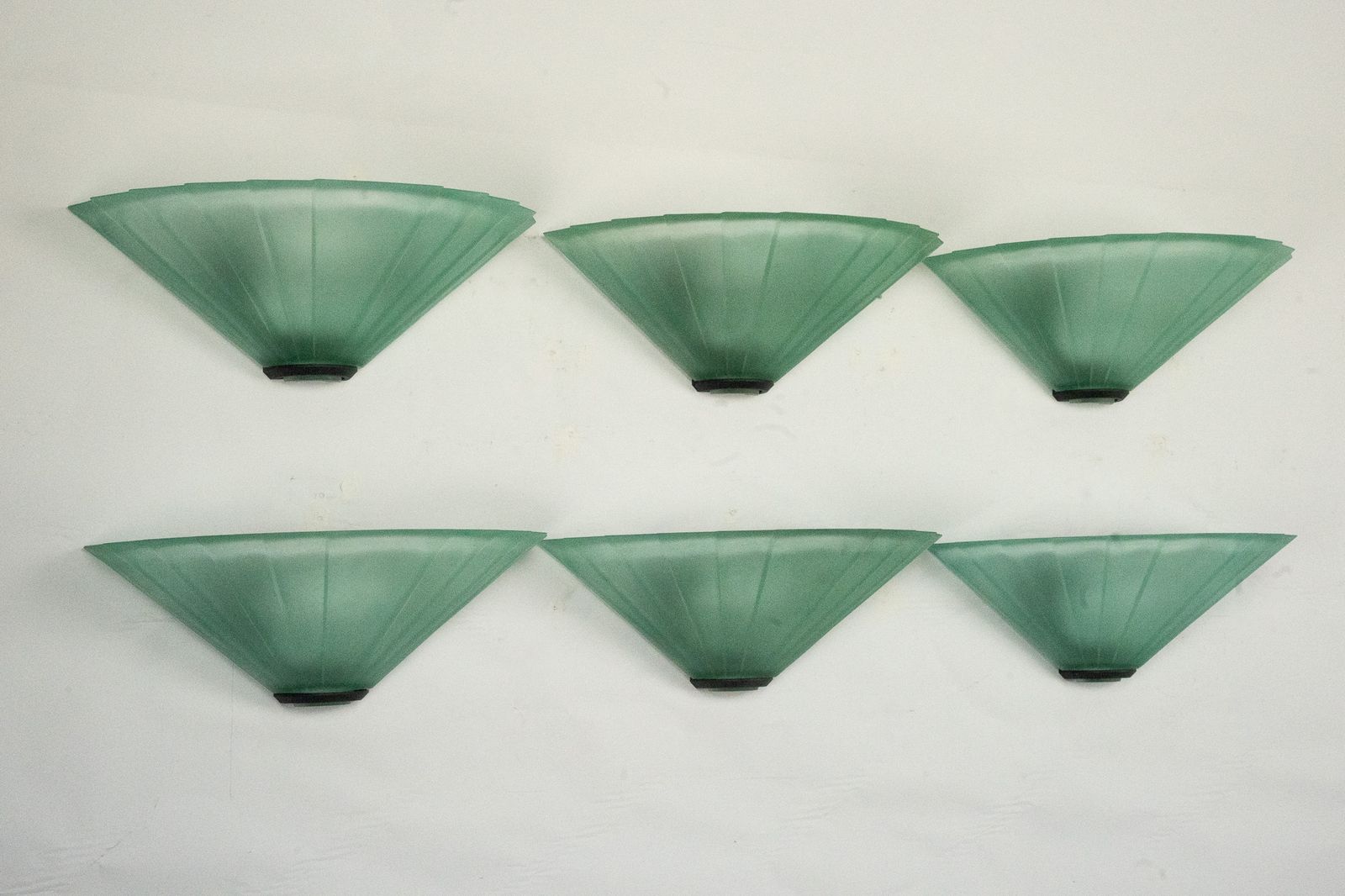 Set Of Six De Majo Sconces In Thick Green Murano Glass. Italy 1980s photo for sale