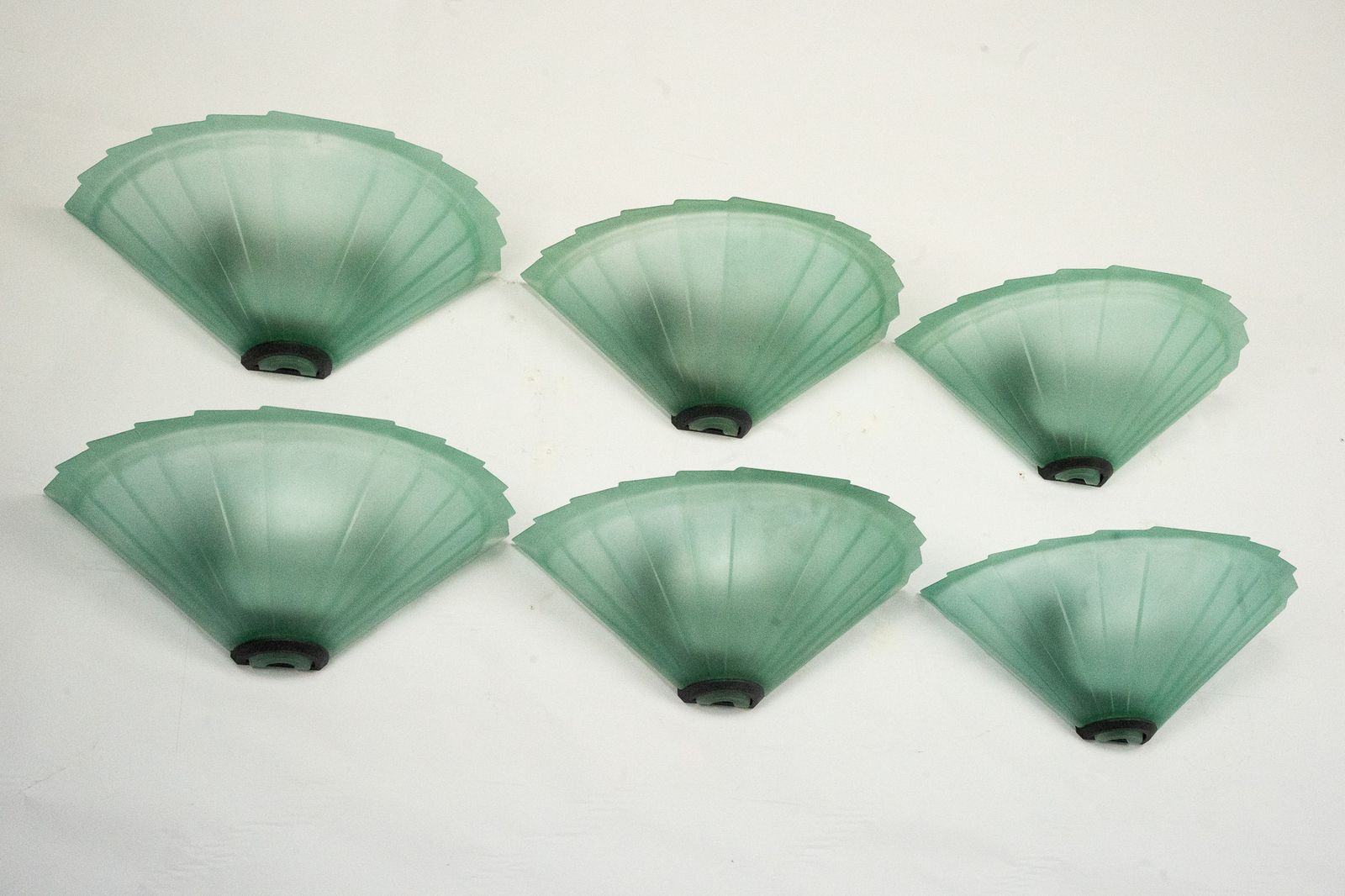 Set Of Six De Majo Sconces In Thick Green Murano Glass. Italy 1980s photo vintage