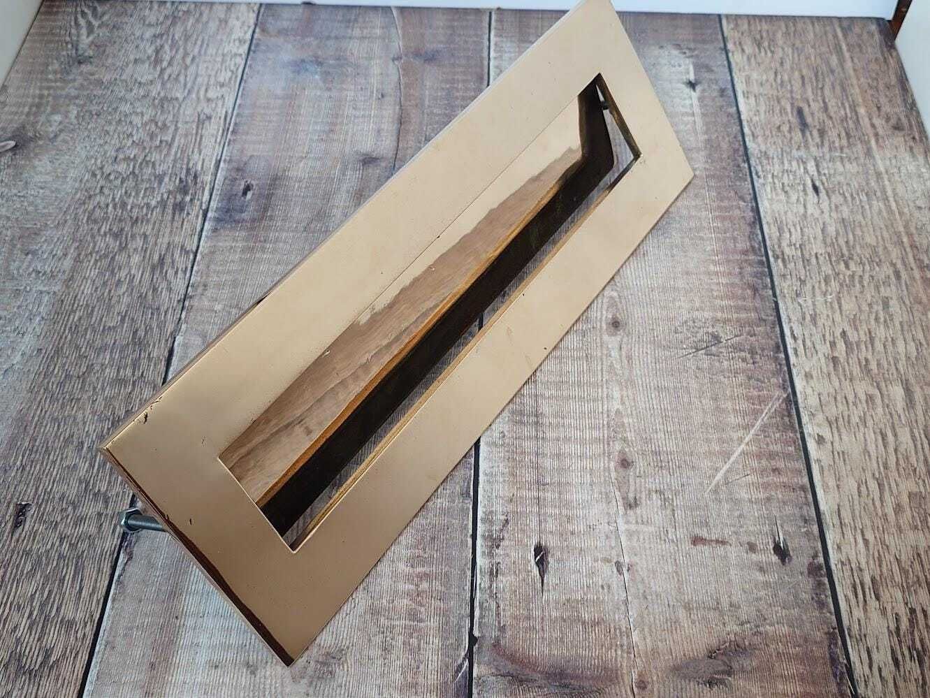 Very Large Polished Brass Door Letter Box Slot, Heavy Rose Brass Door Mail Slot photo furniture