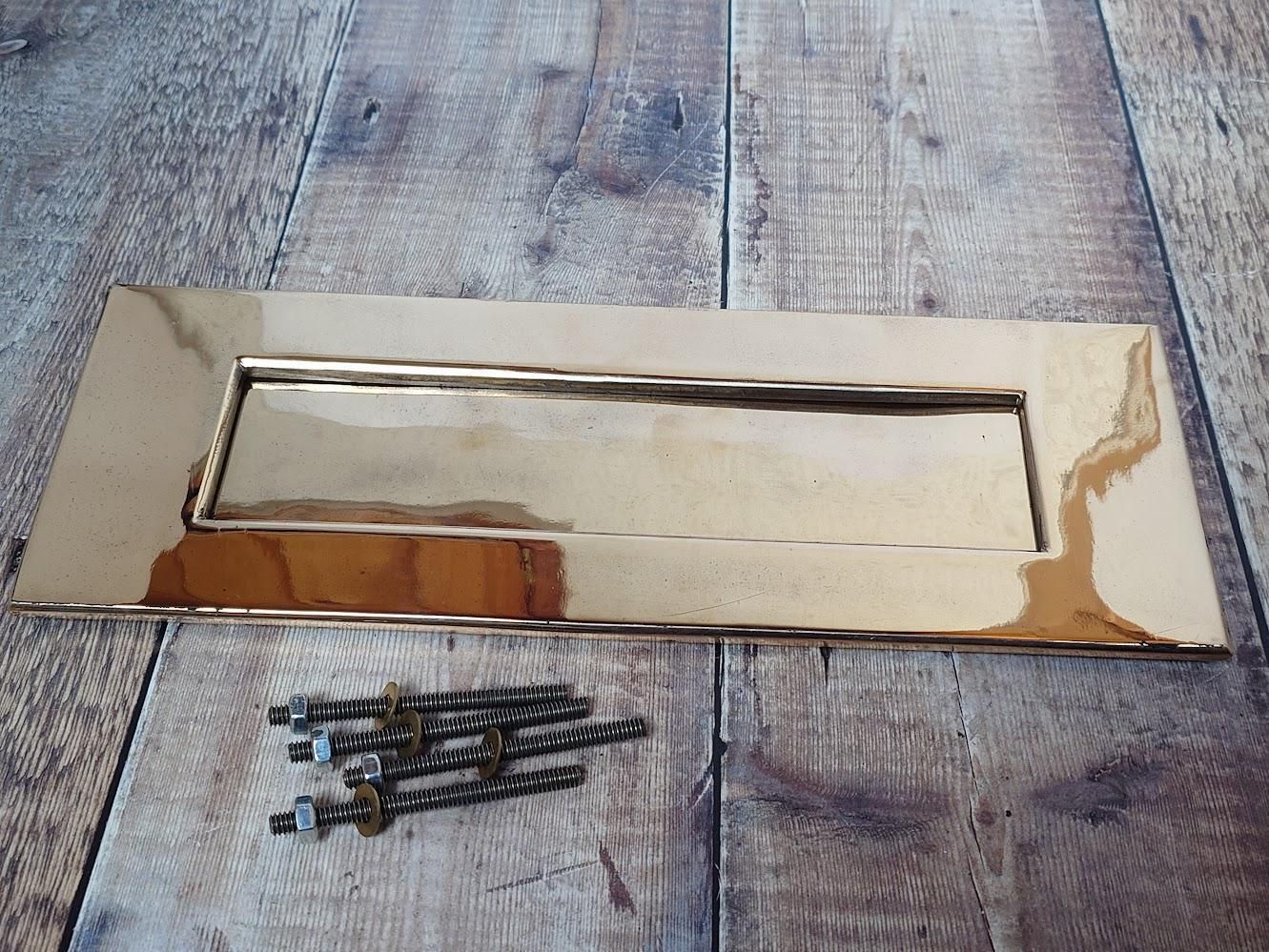 Very Large Polished Brass Door Letter Box Slot, Heavy Rose Brass Door Mail Slot photo buy