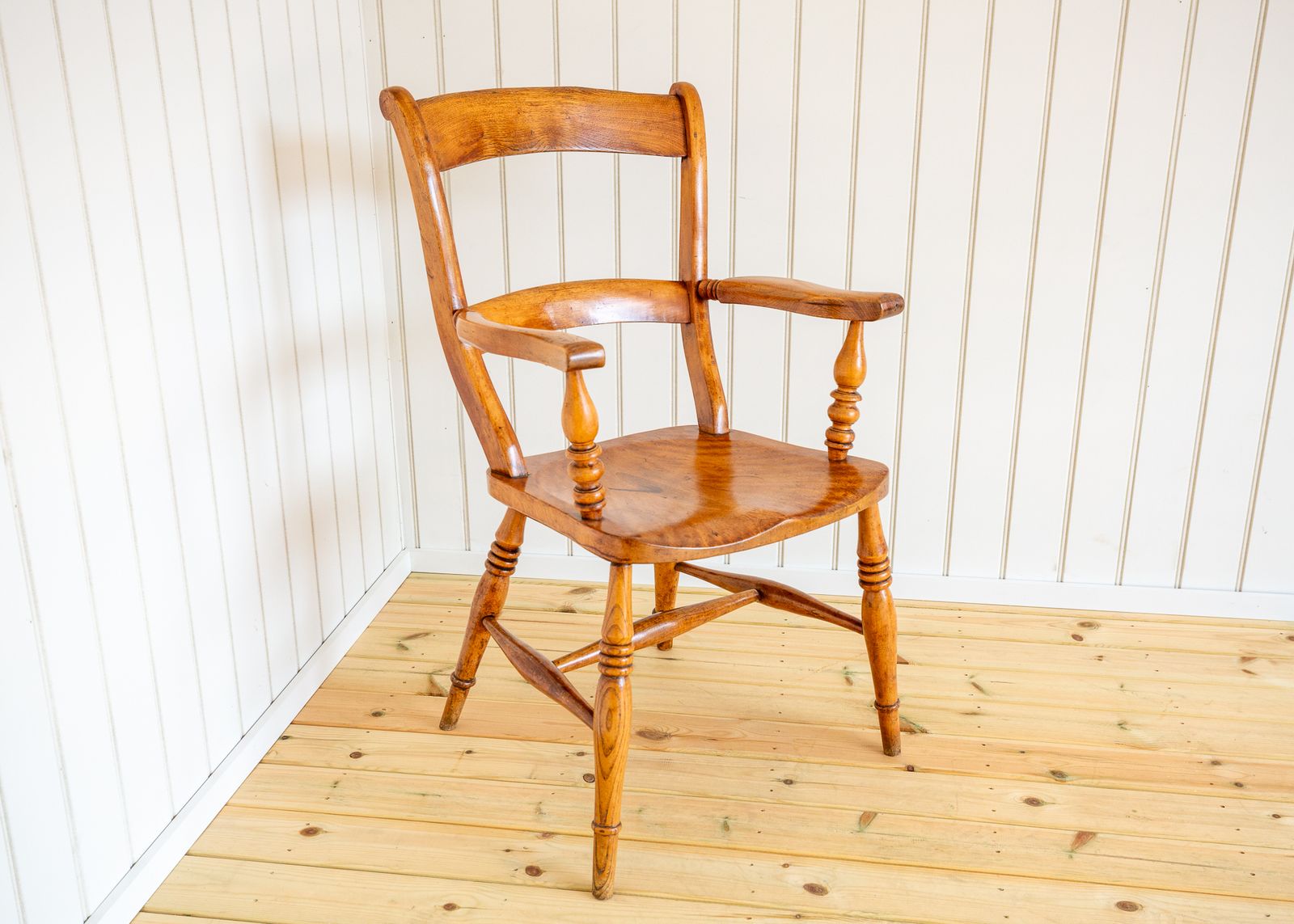 Antique Blonde Windsor Chair Satin Birch Country Bar Back Oxford Armchair 1850 Farmhouse Country House Victoria.N
