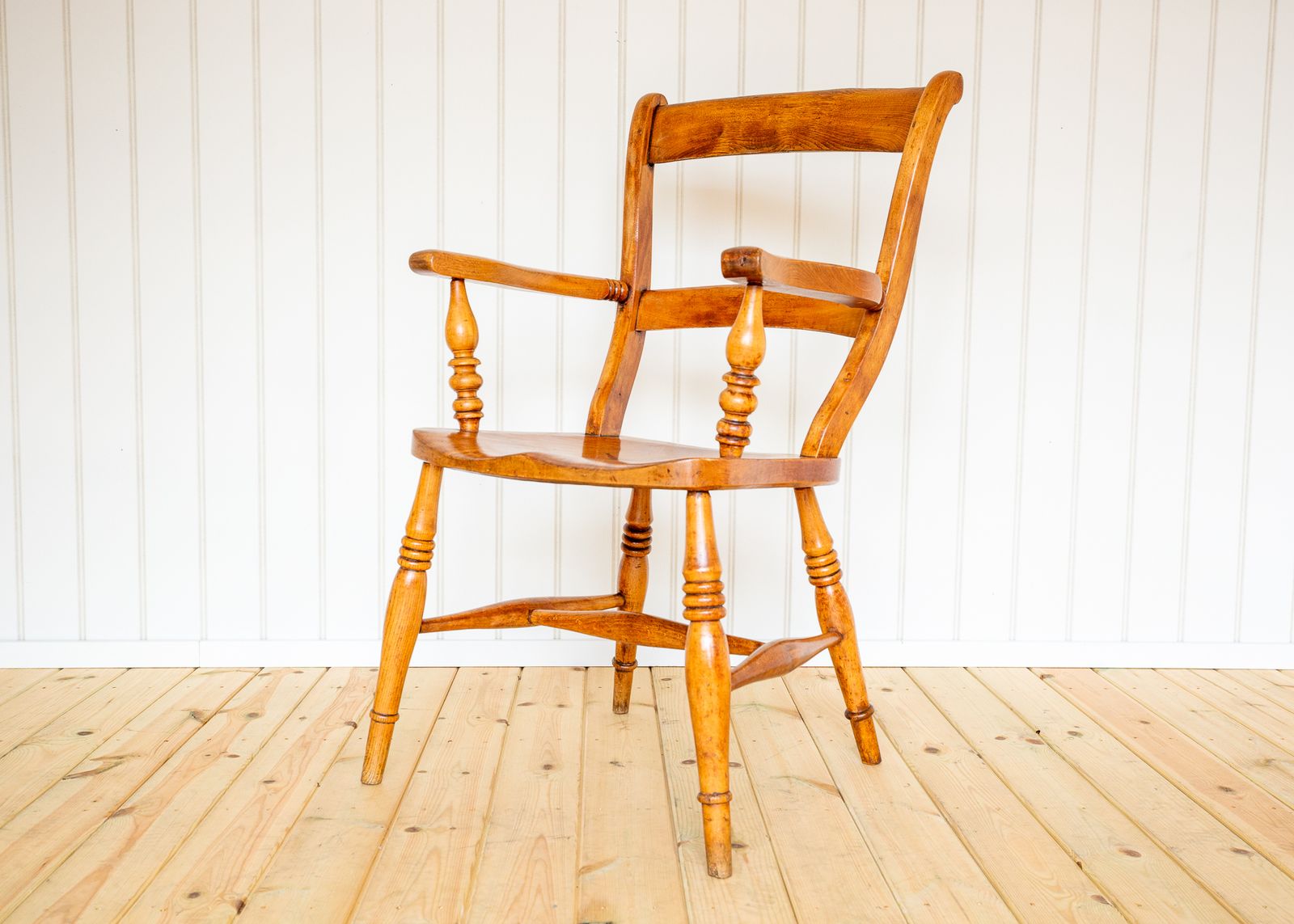 Antique Blonde Windsor Chair Satin Birch Country Bar Back Oxford Armchair 1850 Farmhouse Country House Victoria.N photo vinterior
