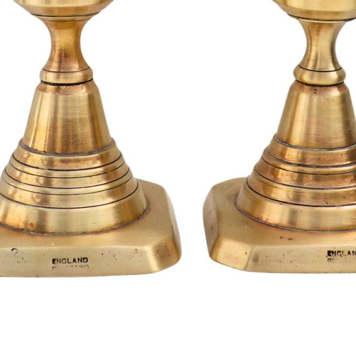Antique Pair Of King Of Diamonds Beehive Brass Candlesticks Pair photo for sale