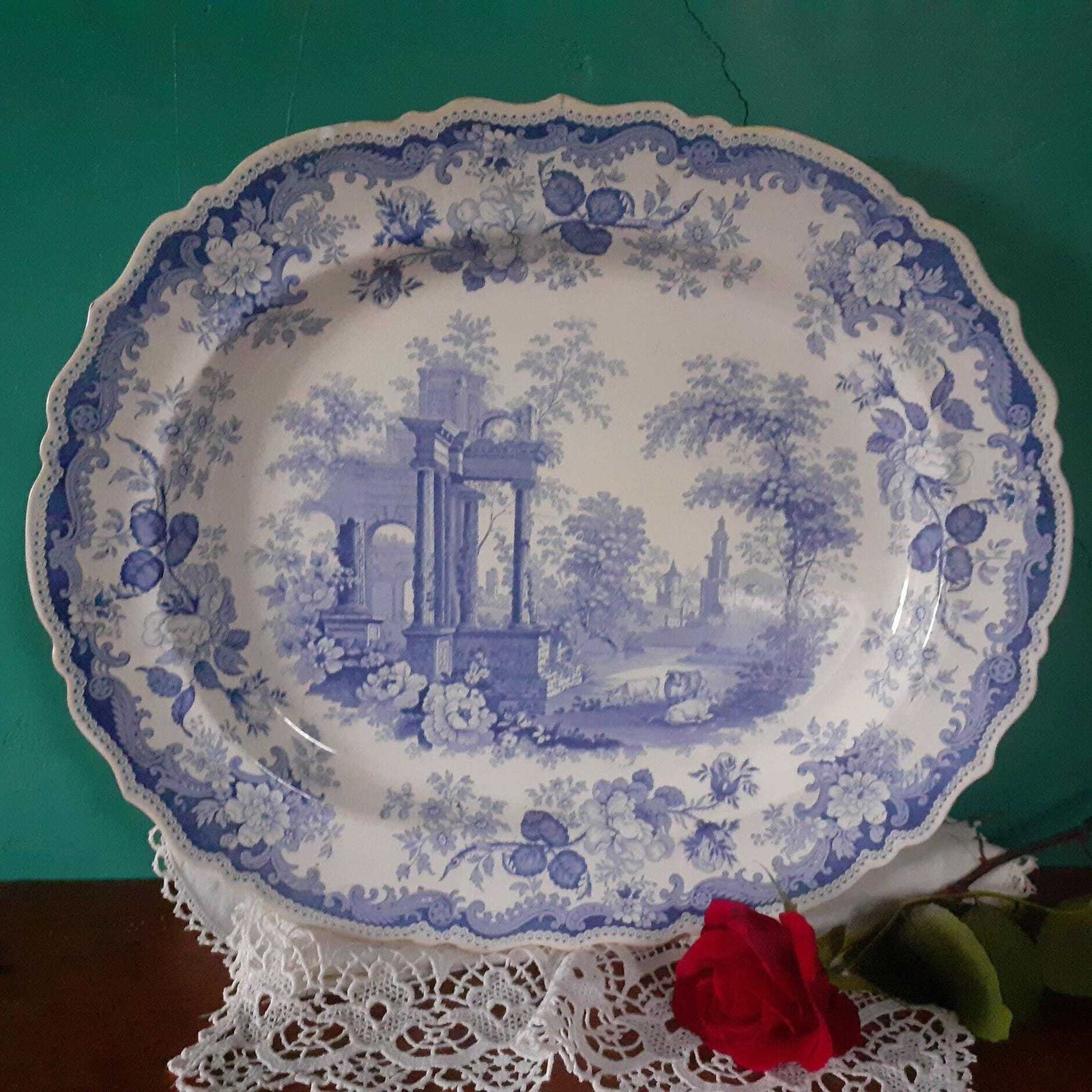 Early Victorian Blue And White Platter   John Rogers & Sons   "Athens" Pattern C1830