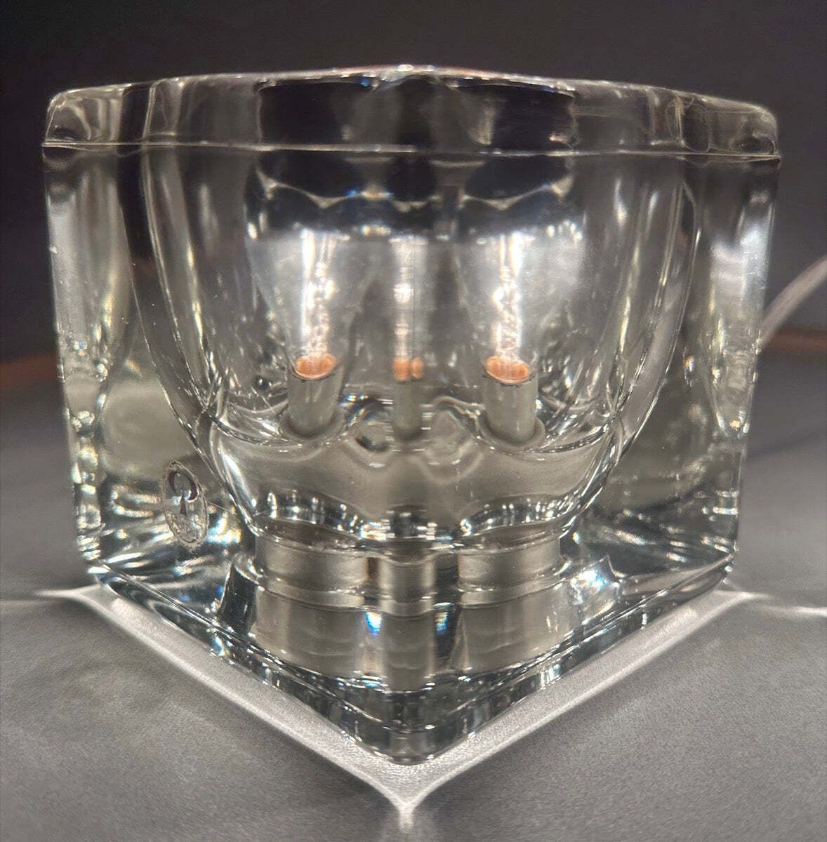 Lighting Pair Of 1970s German Peill & Putzler Clear Thick Cubed Glass Table Lamps photo