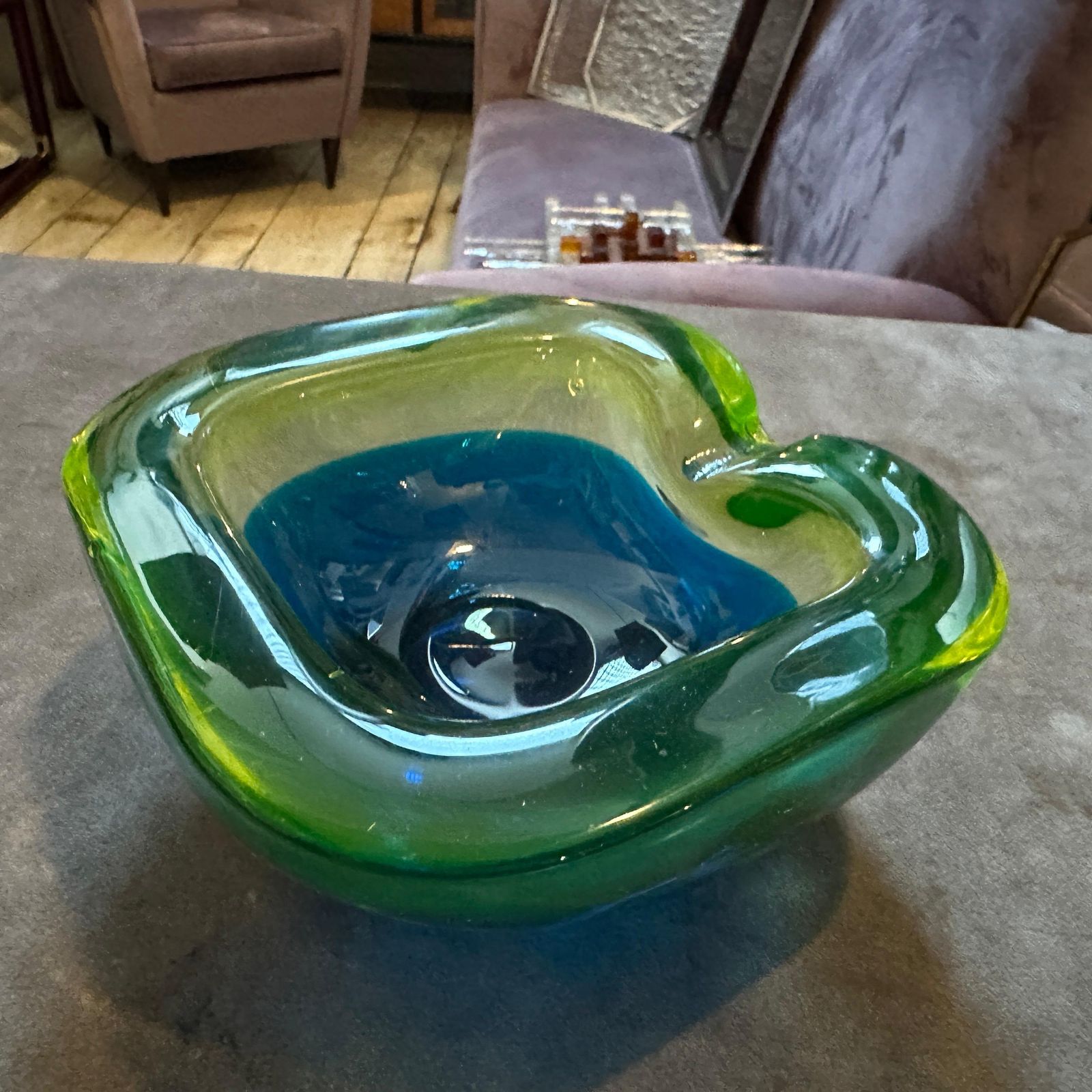 1970s Modern Blue And Green Lime Sommerso Murano Glass Ashtray By Seguso photo buy